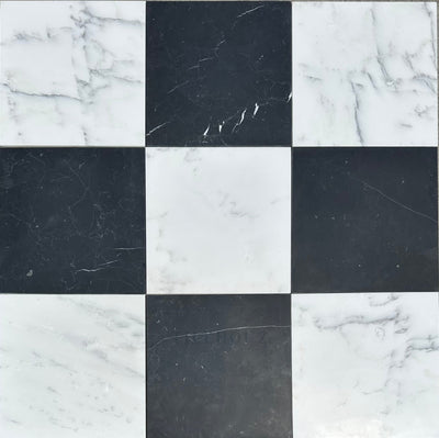 Checkerboard Marble Tile Nero Marquina & Asian Statuary