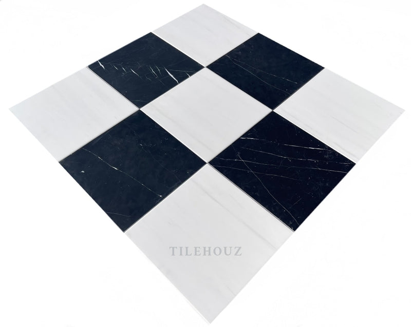 Checkerboard Marble Tile Nero Marquina & Bianco Dolomite – Tilehouz