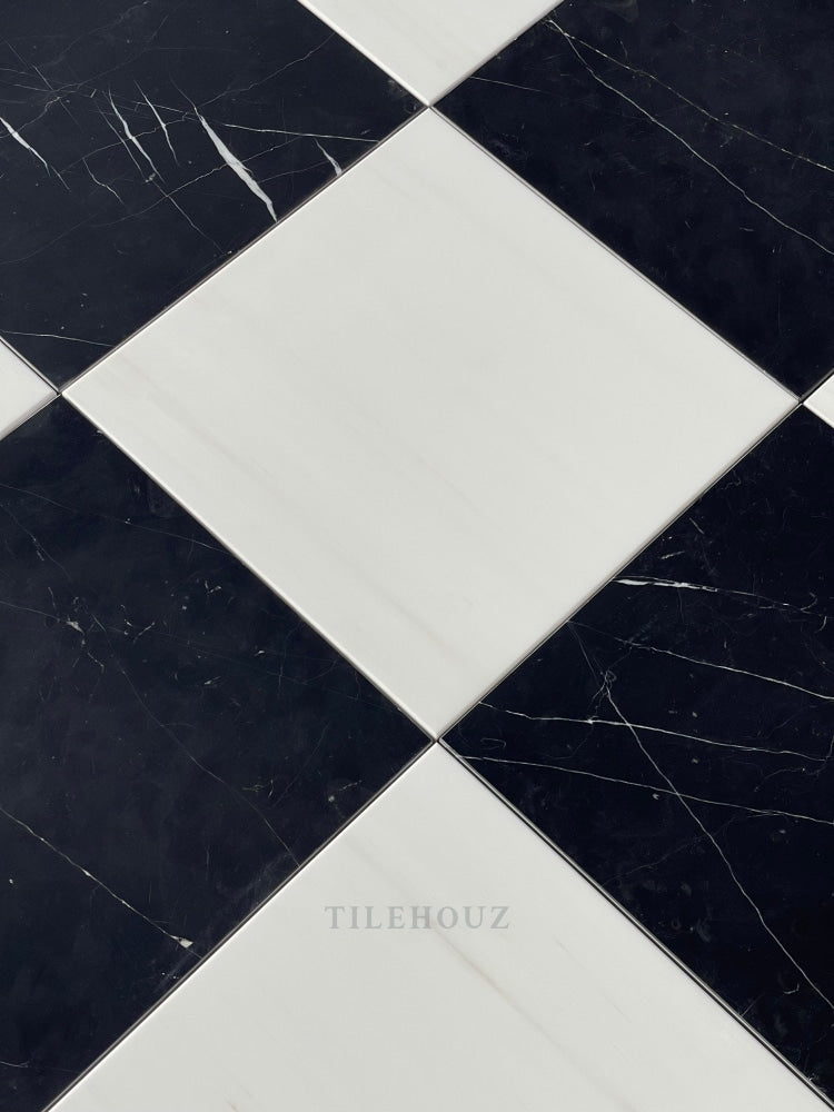 Checkerboard Marble Tile Nero Marquina & Bianco Dolomite – Tilehouz