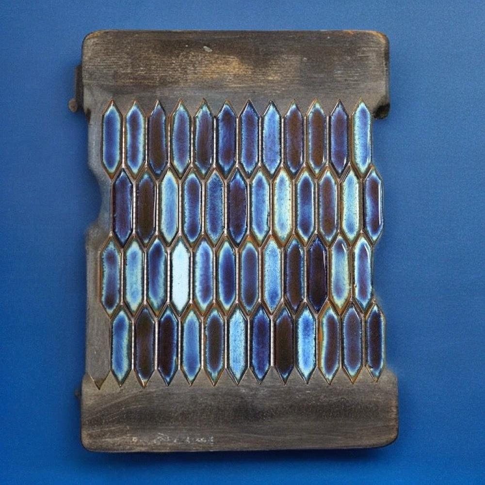 Chelsea Blue handmade porcelain mosaic tile with elongated hex blue tiles, 11 x 11.25