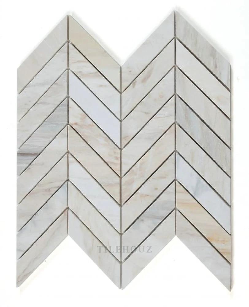 Chevron Eurasian marble tile by Tilehouz, white-gray chevron pattern, 11x11 inch wall & ceiling tile