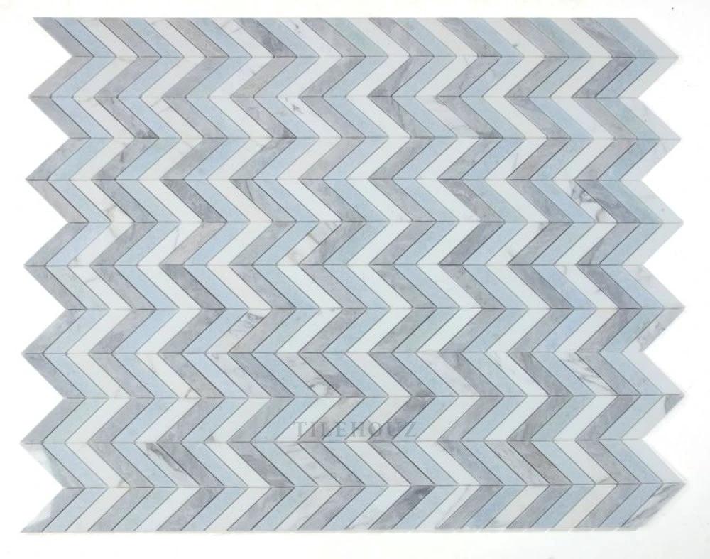 Chevron Livid marble wall tile by Tilehouz, blue-gray chevron pattern, 10.75 x 12.25 in