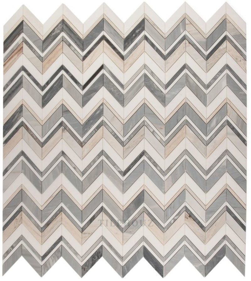 Chevron Ravenna Blue 11.75 X 12.25 Marble