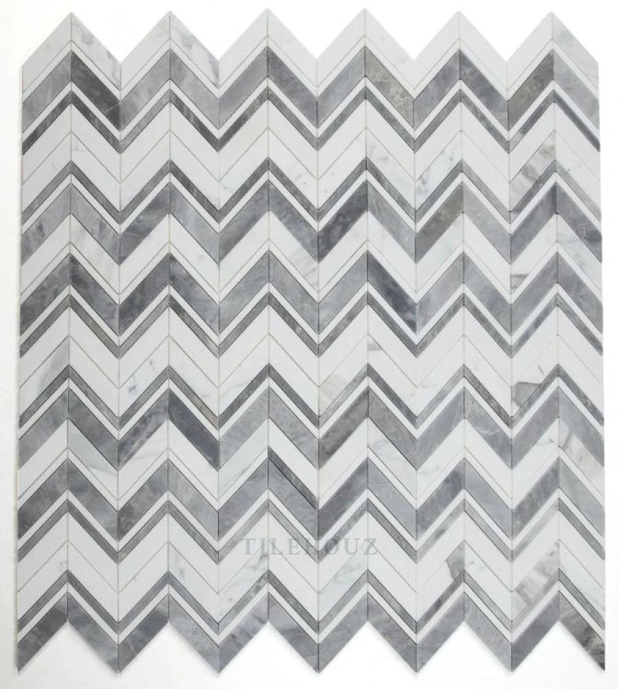 Chevron Ravenna Grey marble wall tile, chevron pattern, 11.75 x 12.25, Tilehouz