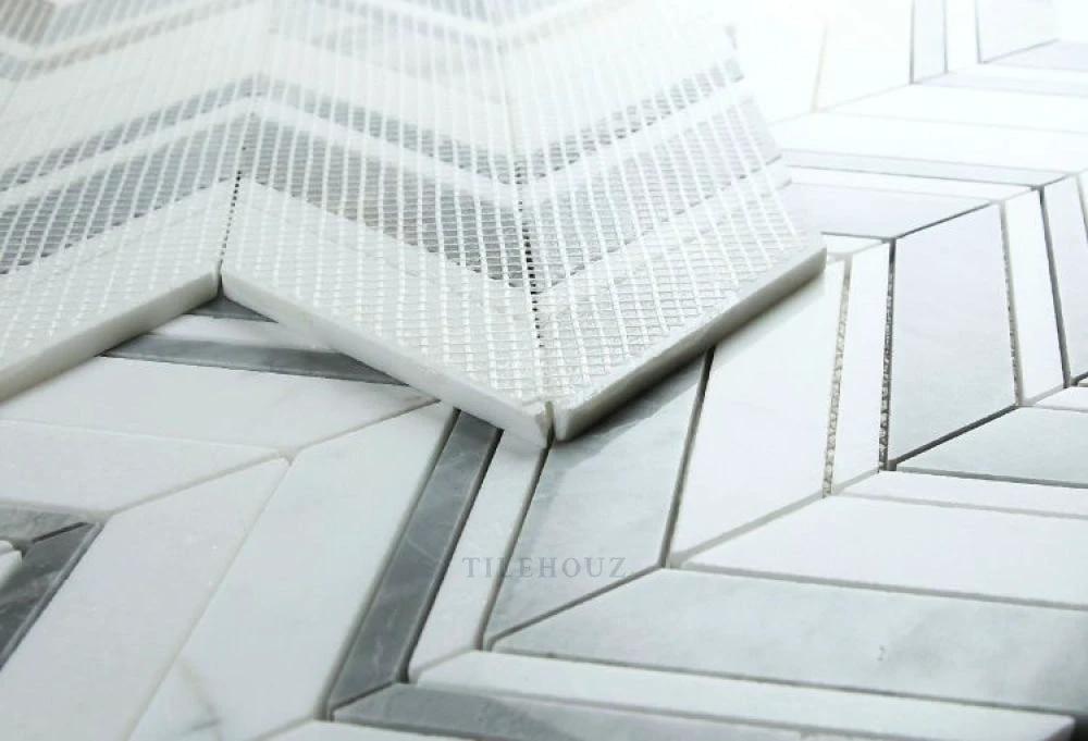 Chevron Ravenna Grey Marble wall tile 11.75 x 12.25 by Tilehouz