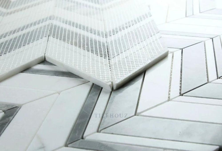 Chevron Ravenna Grey Marble wall tile 11.75 x 12.25 by Tilehouz