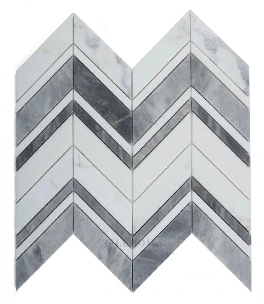 Chevron Ravenna Grey Marble tile mosaic, 11.75 x 12.25 in, Tilehouz wall & ceiling tile