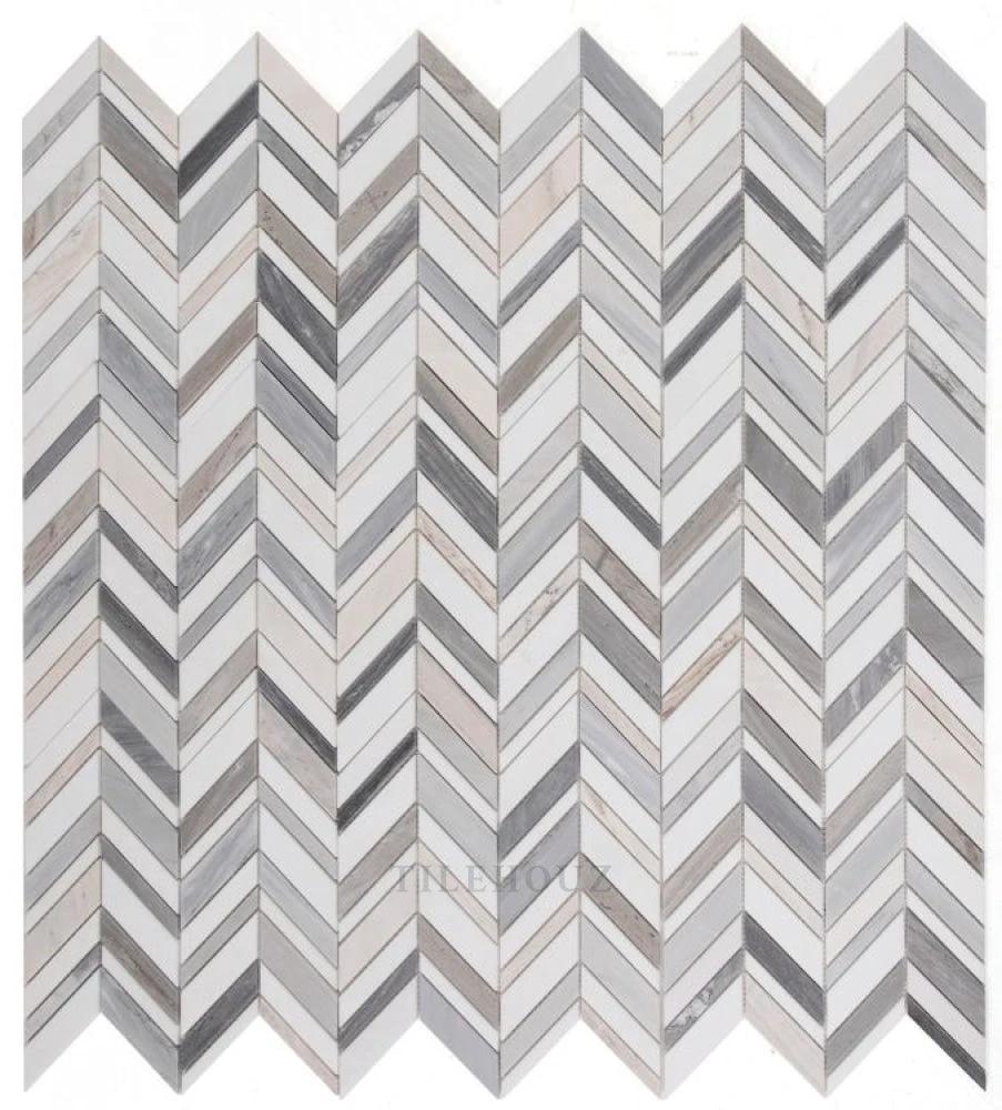 Chevron Shadow Blue marble wall tile by Tilehouz, 11.75 x 12, chevron herringbone pattern.