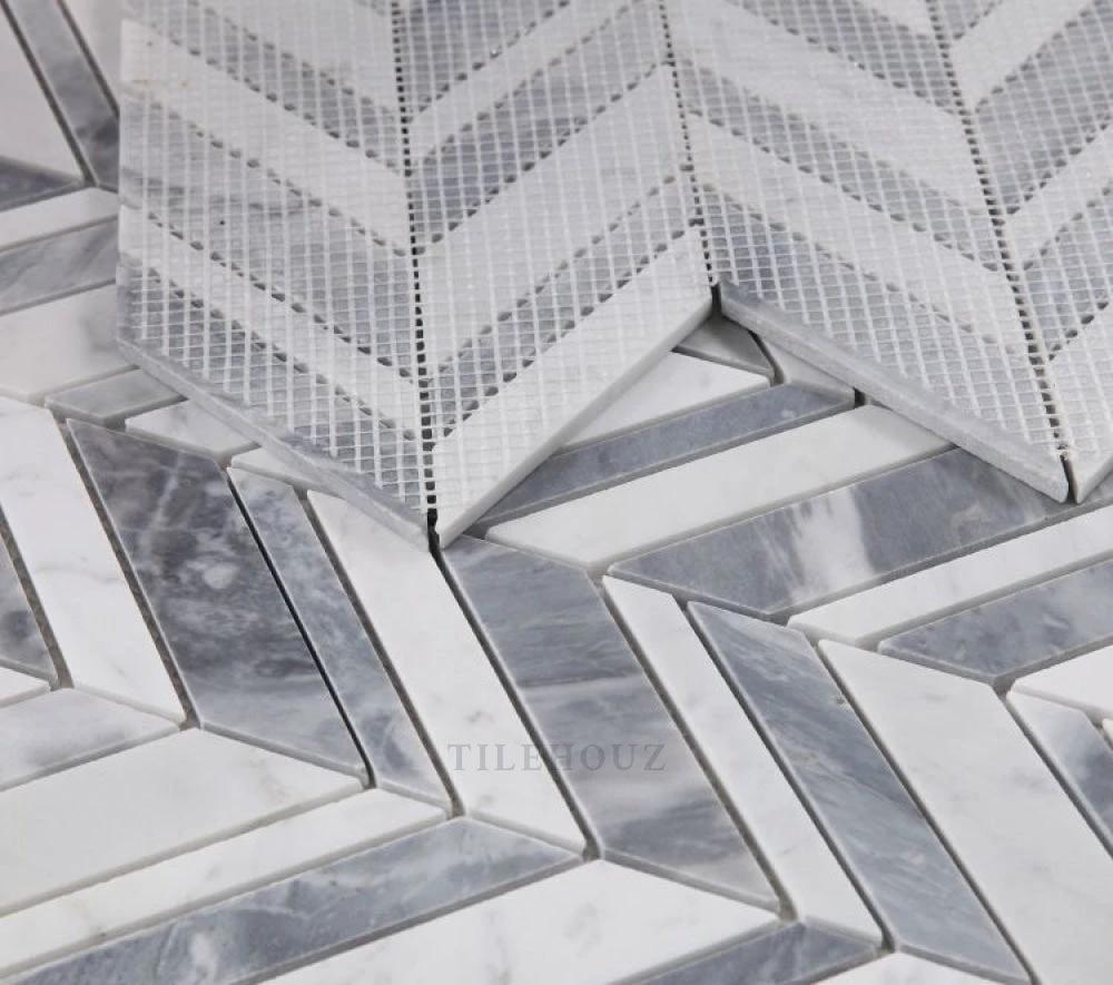 Chevron Shadow Lava marble wall tile by Tilehouz, 11.75 x 12 in, chevron and herringbone mosaic