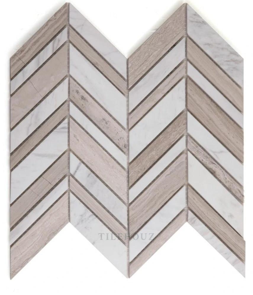 Chevron Shadow Loft marble wall tile, 11.75 x 12, beige/cream tones by Tilehouz
