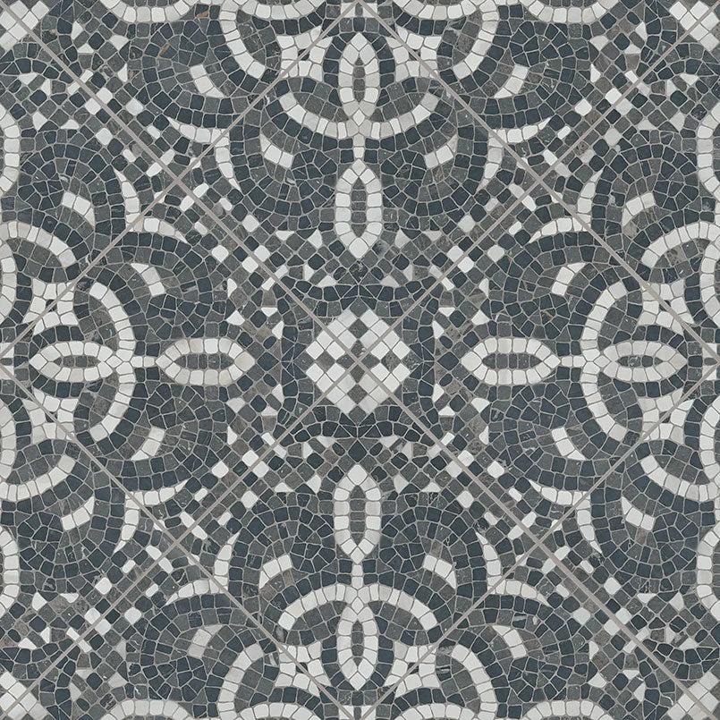 Constantino 8x8 Deco Encaustic Porcelain Tile, dark gray and white geometric mosaic for walls and ceilings