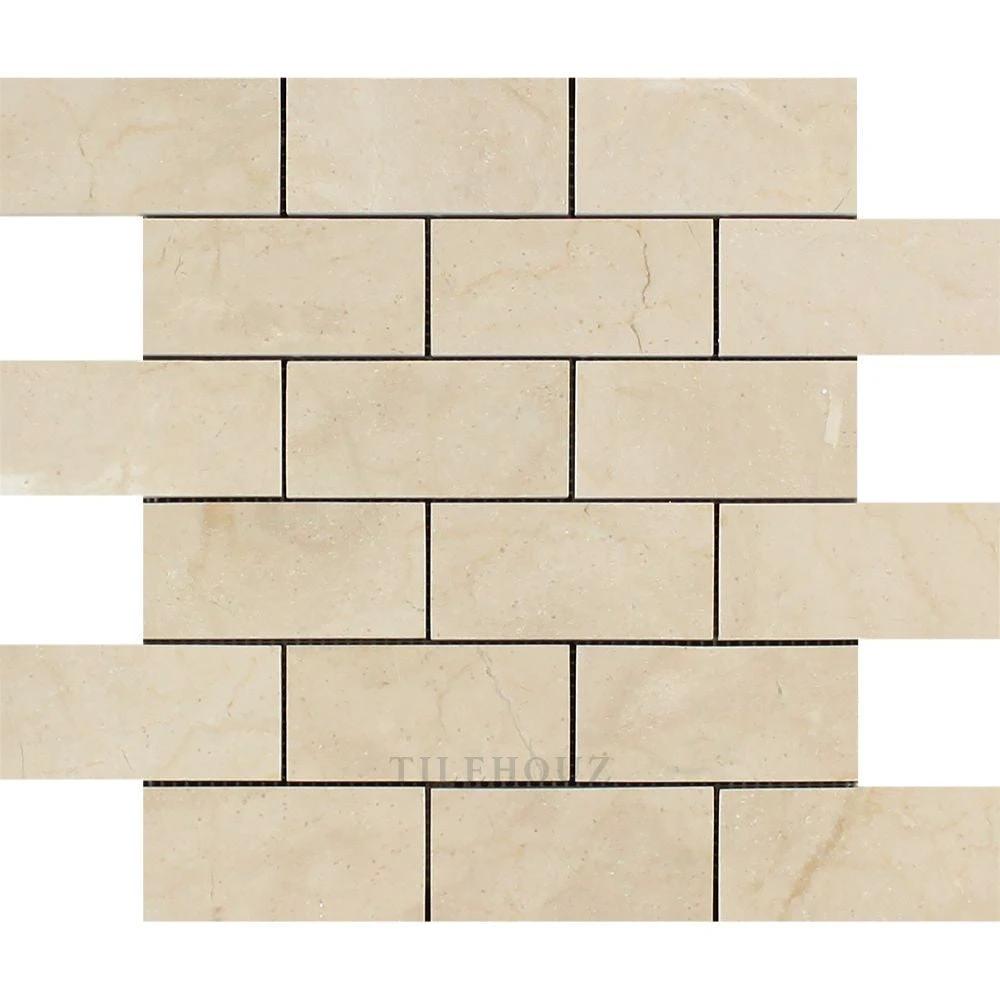 Crema Marfil marble brick mosaic tile 2x4 for wall, polished & honed, Tilehouz