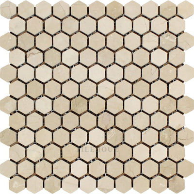 Crema Marfil 1 X Tumbled Marble Hexagon Mosaic Tile Tiles