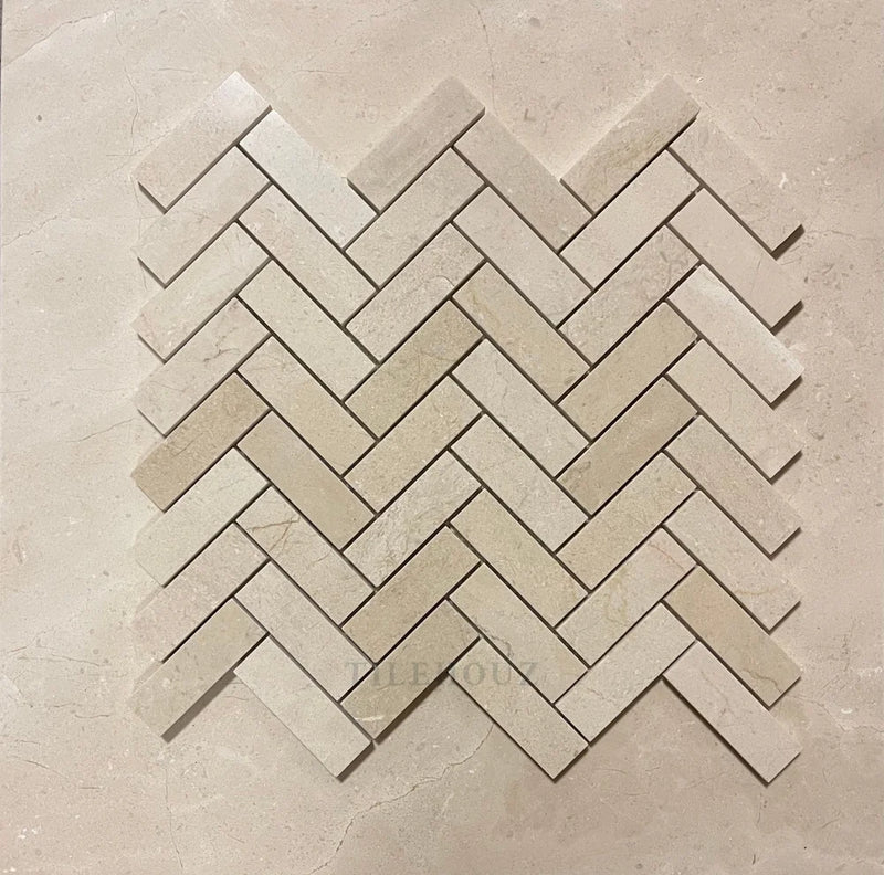 Crema Marfil Marble 1X3 Herringbone Mosaic Polished/Honed