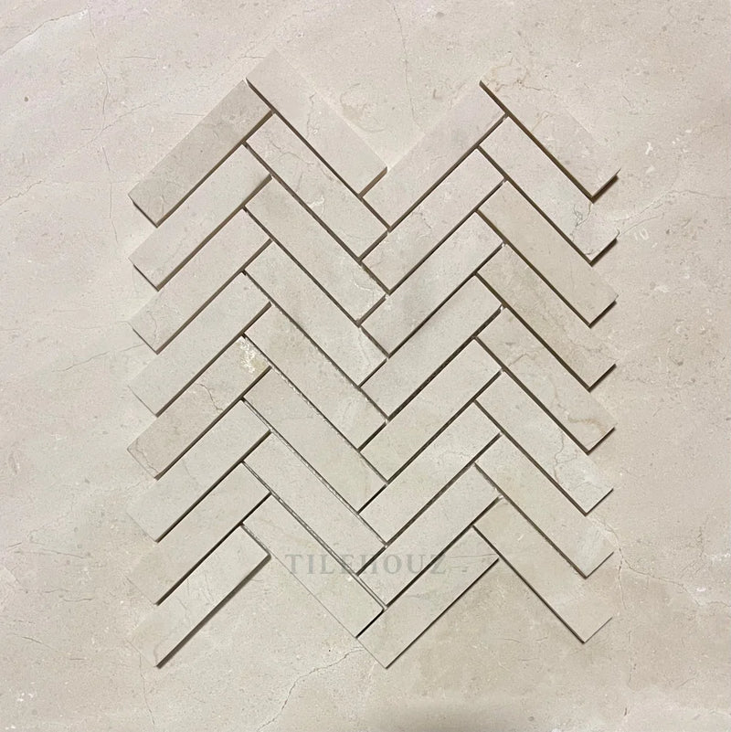 Crema Marfil Marble 1X4 Herringbone Mosaic Polished/Honed