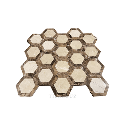 Crema Marfil Marble Vortex Hexagon W/emperador Dark Border Polished/honed
