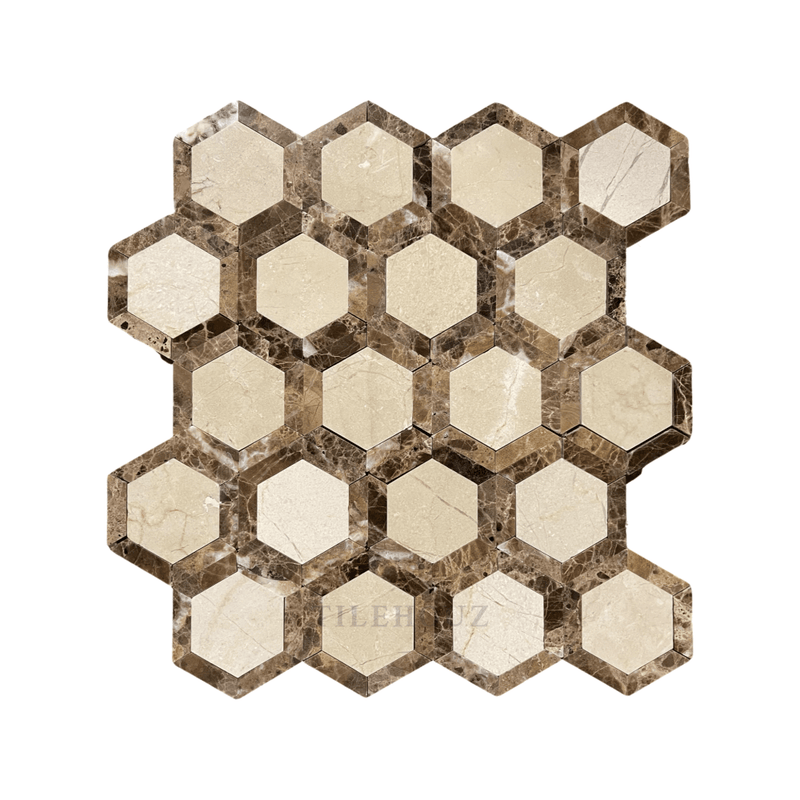 Crema Marfil Marble Vortex Hexagon W/emperador Dark Border Polished/honed