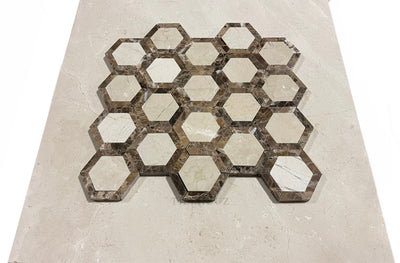 Crema Marfil Marble Vortex Hexagon W/emperador Dark Border Polished/honed