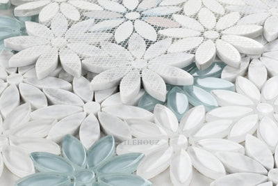 Daisy Blue 10 X 11.25 Glass Mosaic Tile