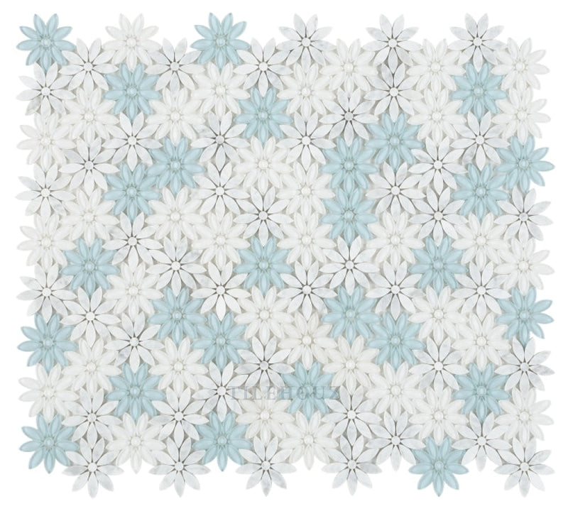Daisy Blue 10 X 11.25 Glass Mosaic Tile