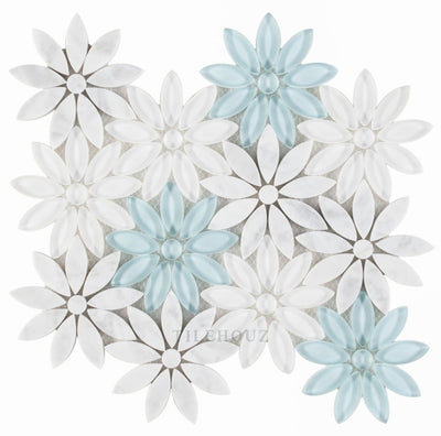 Daisy Blue 10 X 11.25 Glass Mosaic Tile