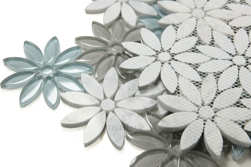 Daisy White Sky 10 X 11.25 Glass Mosaic Tile