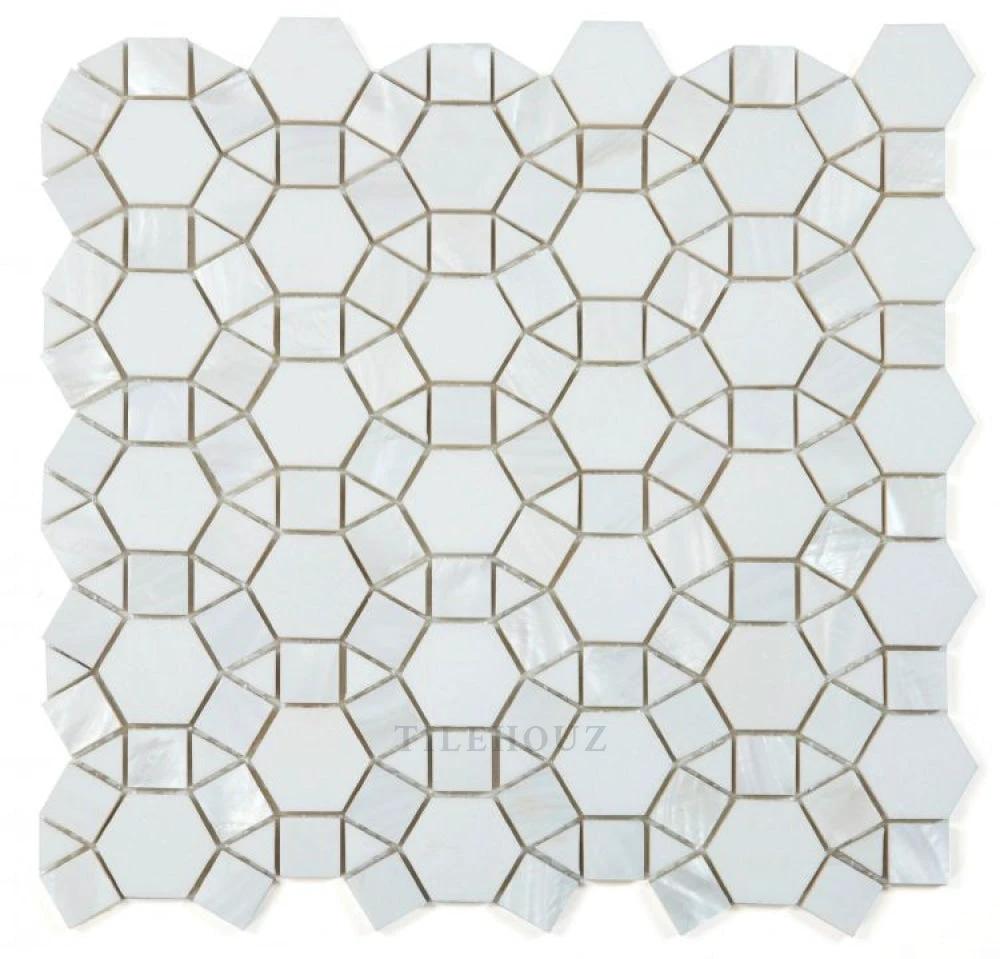 Diana Aether 11.5 x 12 Pearl wall tile mosaic in white carrara by Tilehouz