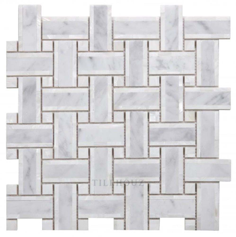 Diana Cross Carrara 12.25 x 12.25 pearl marble mosaic tile for wall & ceiling by Tilehouz