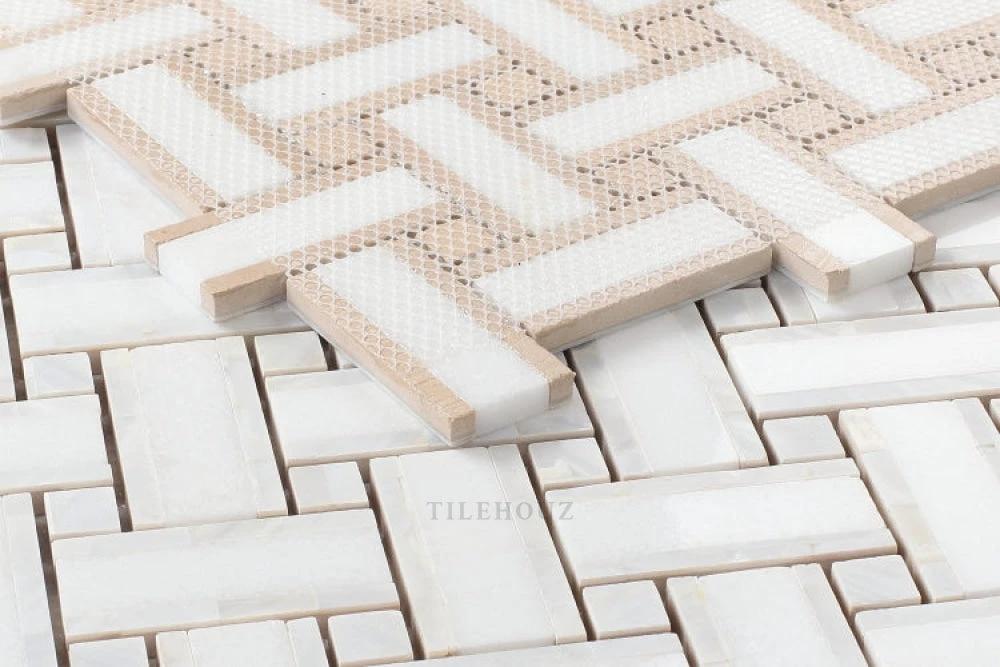 Diana Cross Thassos marble wall tile, pearl finish, 12.25 x 12.25, Tilehouz