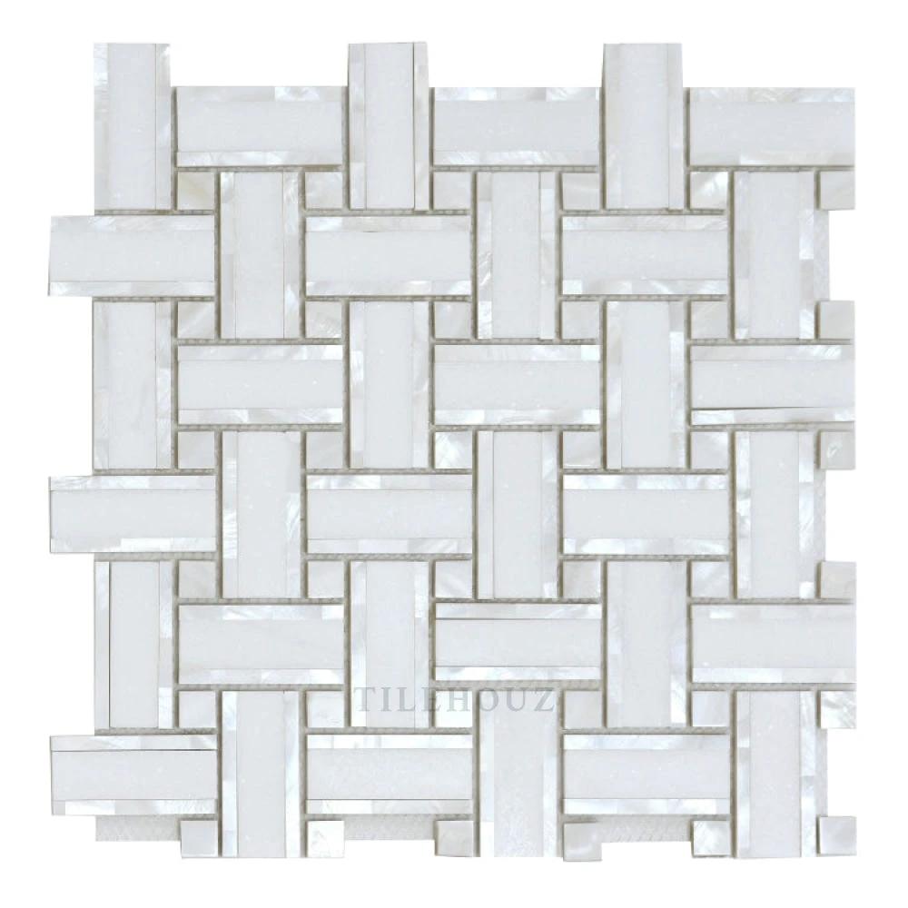 Diana Cross Thassos marble wall tile mosaic, white cross-pattern, 12.25 x 12.25 in by Tilehouz