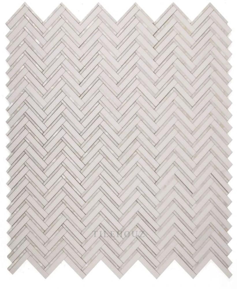 Diana Herringbone Thassos pearl wall tile Tilehouz, 11 x 11.75