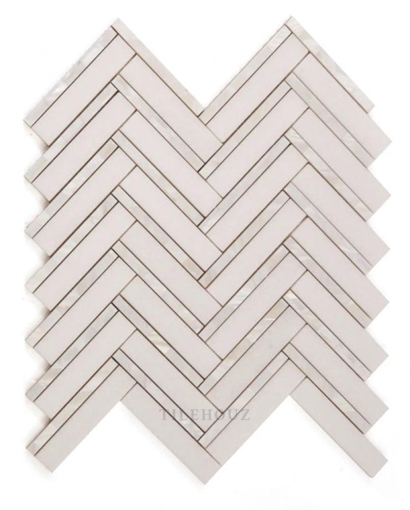 Diana Herringbone Thassos 11x11.75 pearl white wall tile sheet by Tilehouz