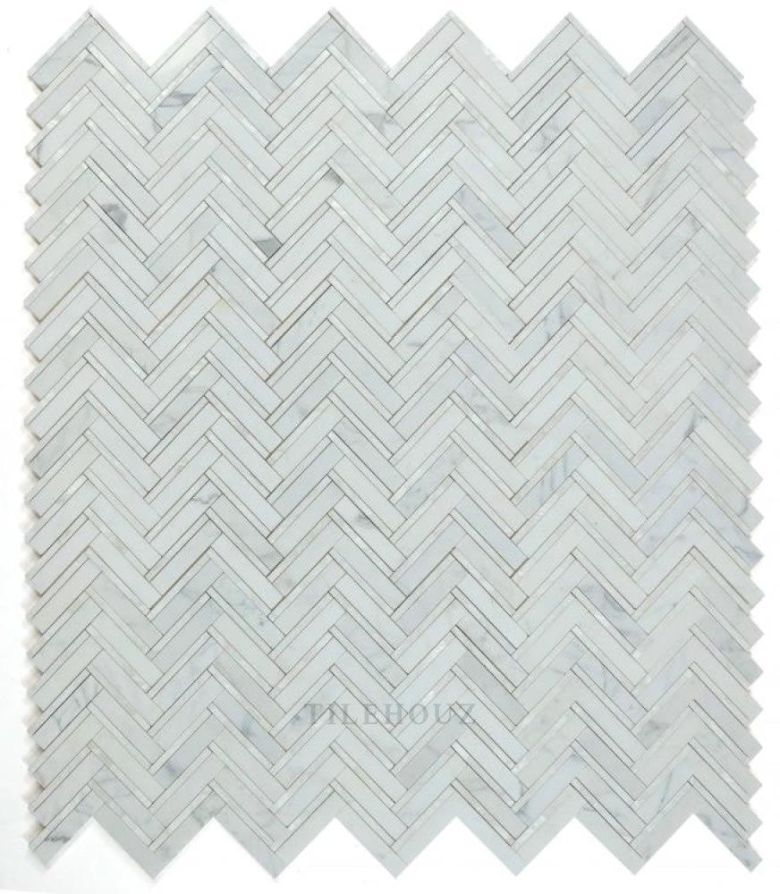 Diana Herringbone White 11 x 11.75 Pearl wall tile by Tilehouz