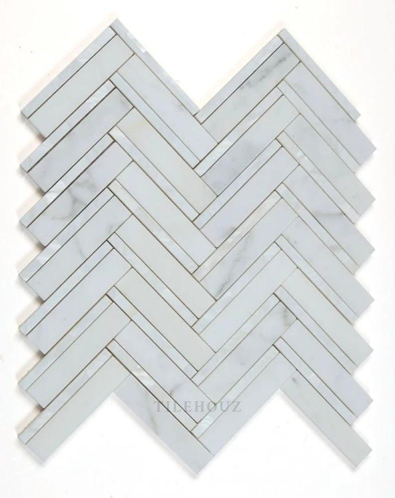 Tilehouz Diana Herringbone White Pearl 11x11.75 wall tile sheet