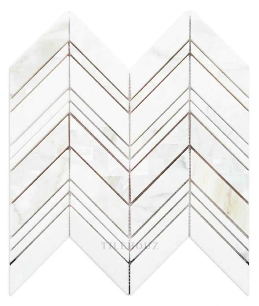 Tilehouz Diana Ravenna Calacatta Pearl chevron wall and ceiling tile, 2 panels