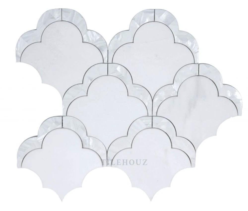 Diana Scale Pearl scalloped wall mosaic tiles, 9-piece cluster 10.5 x 12 by Tilehouz