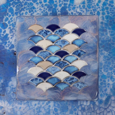 Dragon Scale Blue 10 X 12 Porcelain Mosaic Tile Handmade