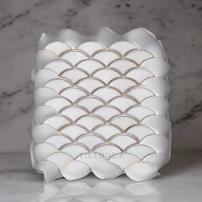 Dragon Scale Fancy White 9.75 X 12 Porcelain Mosaic Tile Handmade