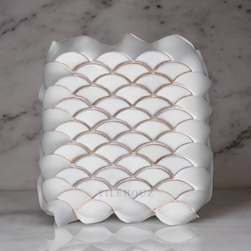 Dragon Scale Fancy White 9.75 X 12 Porcelain Mosaic Tile Handmade