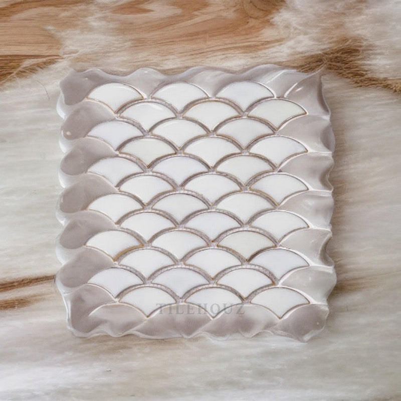 Dragon Scale Fancy White 9.75 X 12 Porcelain Mosaic Tile Handmade