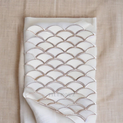 Dragon Scale Fancy White 9.75 X 12 Porcelain Mosaic Tile Handmade