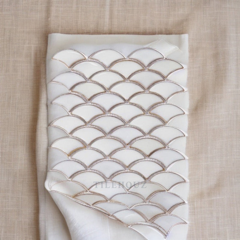 Dragon Scale Fancy White 9.75 X 12 Porcelain Mosaic Tile Handmade