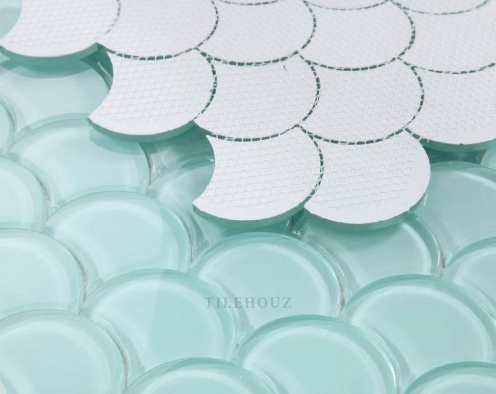 Dragon Scale Mint glass mosaic tile by Tilehouz, 9.5 x 9.5, wall and ceiling tile.