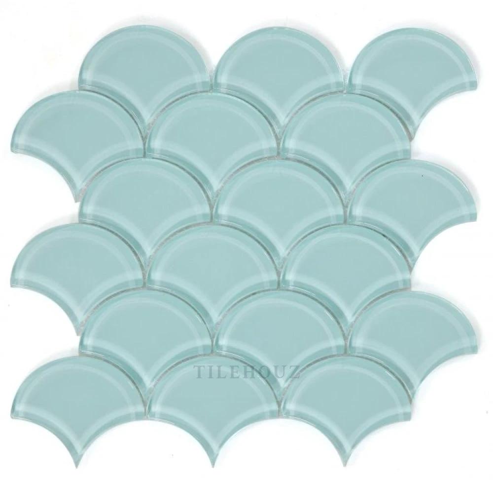 Dragon Scale Mint glass mosaic tile sheet, 9.5 x 9.5, wall & ceiling tile by Tilehouz