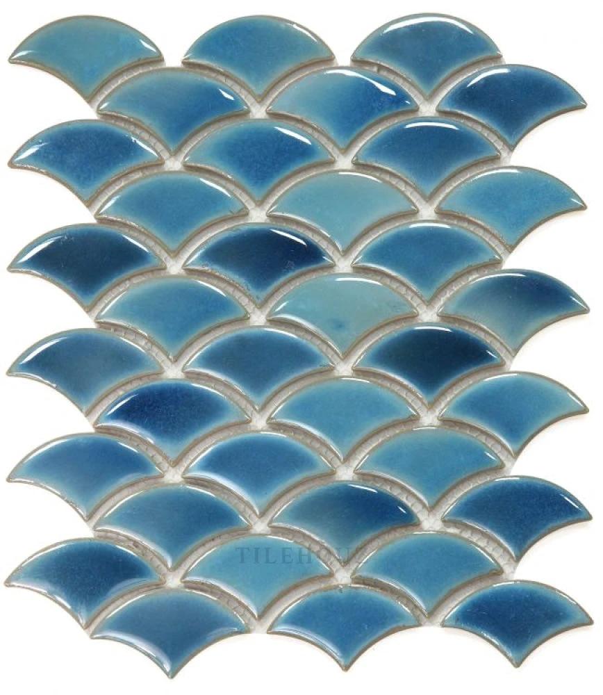 Dragon Scale Navy 9.75 x 12 porcelain mosaic tile, handmade by Tilehouz, wall and ceiling tile