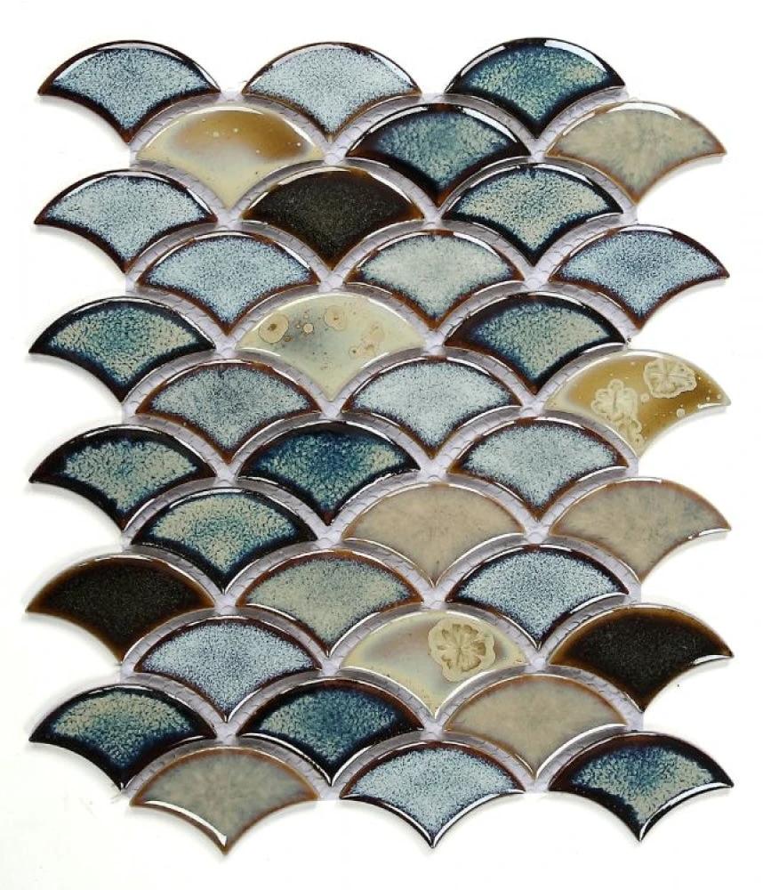 Dragon Scale Olive porcelain mosaic tile, 10 x 12, handmade wall & ceiling tile by Tilehouz