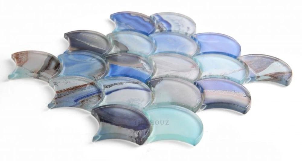 Dragon Scale Shell Blue glass mosaic tiles by Tilehouz, 9.5 x 9.75, wall & ceiling tile