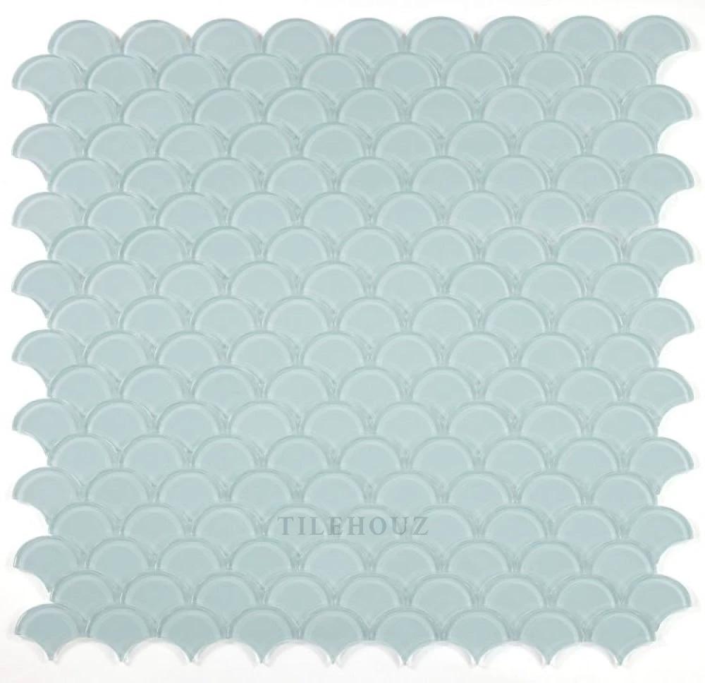 Dragon Scale Turquoise glass mosaic tile by Tilehouz, 9.5 x 9.5 for wall & ceiling.