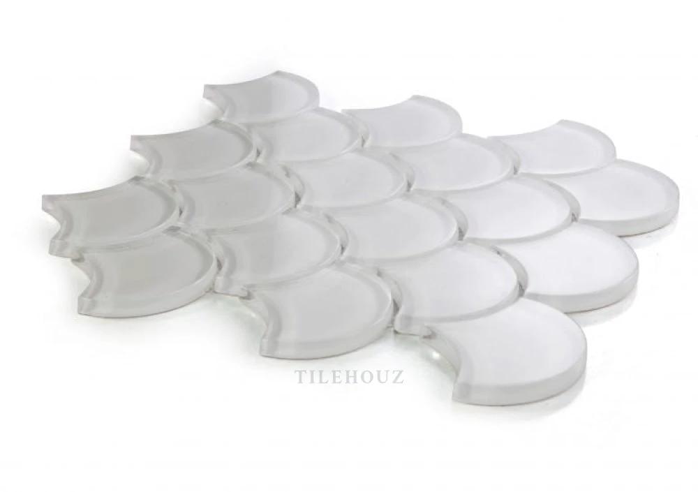 Tilehouz Dragon Scale White Glass Mosaic tile, 9.5 x 9.75, wall and ceiling tile