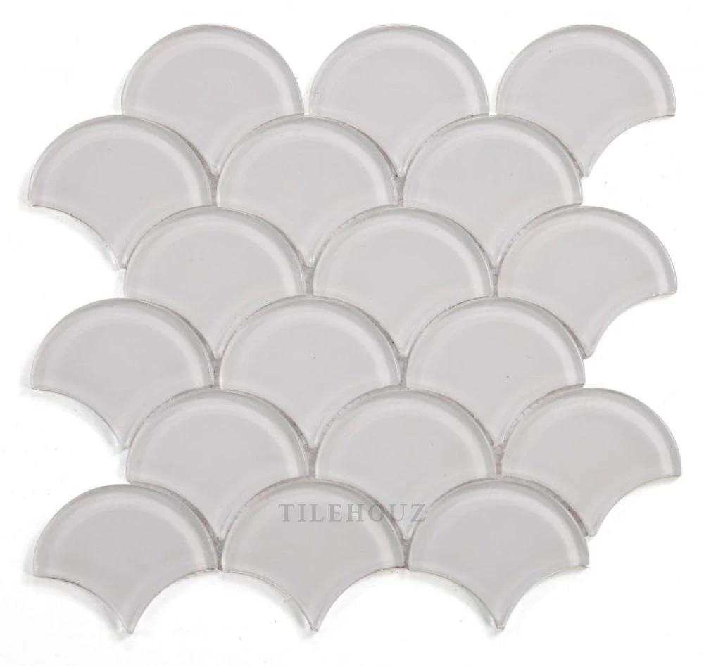 Dragon Scale White Glass Mosaic Tile by Tilehouz, 9.5 x 9.75 inches, wall & ceiling tile.